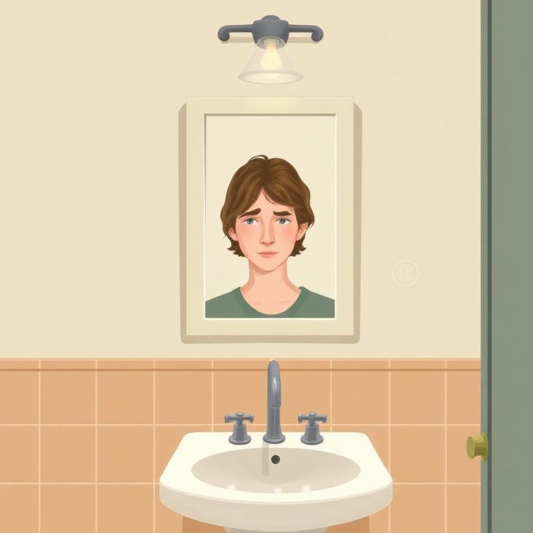 Reflection in a bathroom mirror, as it can appear with dementia